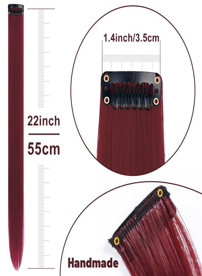توفافا وصلات شعر TOFAFA بطول 22 بوصة باللون العنابي، وصلات شعر صناعية بلون الكرز الأحمر مع مشابك، قطع شعر طويلة مستقيمة ملونة للبنات والسيدات والأطفال، هدية مميزة (10 قطع باللون الأحمر العنابي) - Image 4